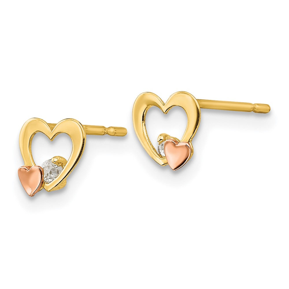 Cotton Bug 14k Yellow & Rose Gold Madi K CZ Children's Heart Post Earrings