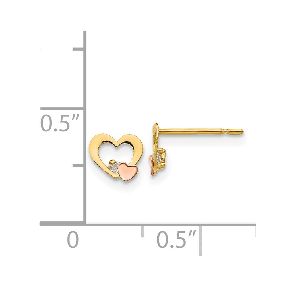 Cotton Bug 14k Yellow & Rose Gold Madi K CZ Children's Heart Post Earrings