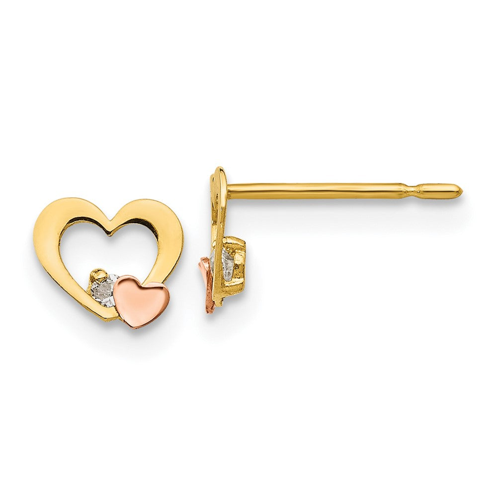 Cotton Bug 14k Yellow & Rose Gold Madi K CZ Children's Heart Post Earrings