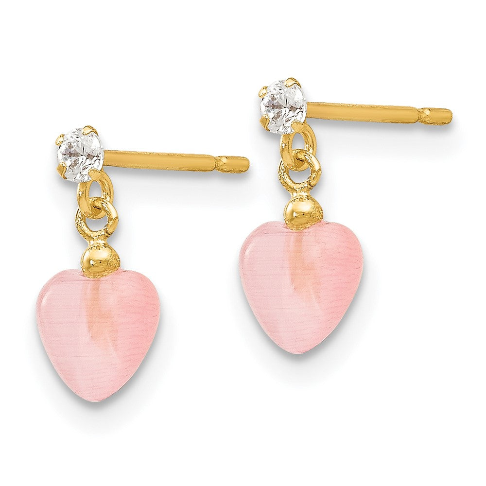 Buddy Drift 14k Madi K CZ and Pink Cat's Eye Heart Dangle Post Earrings
