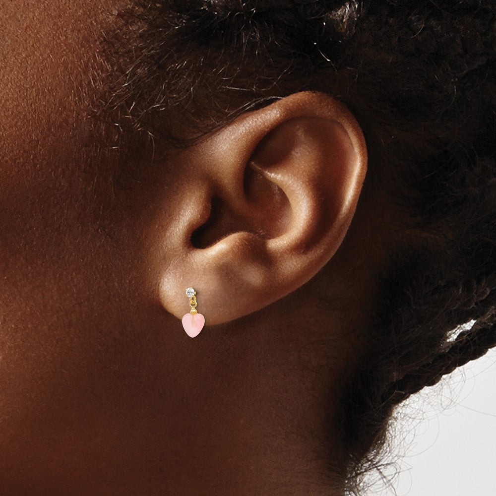 Buddy Drift 14k Madi K CZ and Pink Cat's Eye Heart Dangle Post Earrings