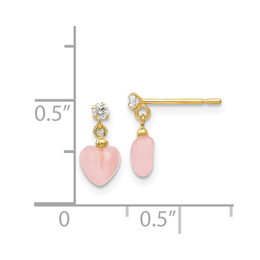 Buddy Drift 14k Madi K CZ and Pink Cat's Eye Heart Dangle Post Earrings