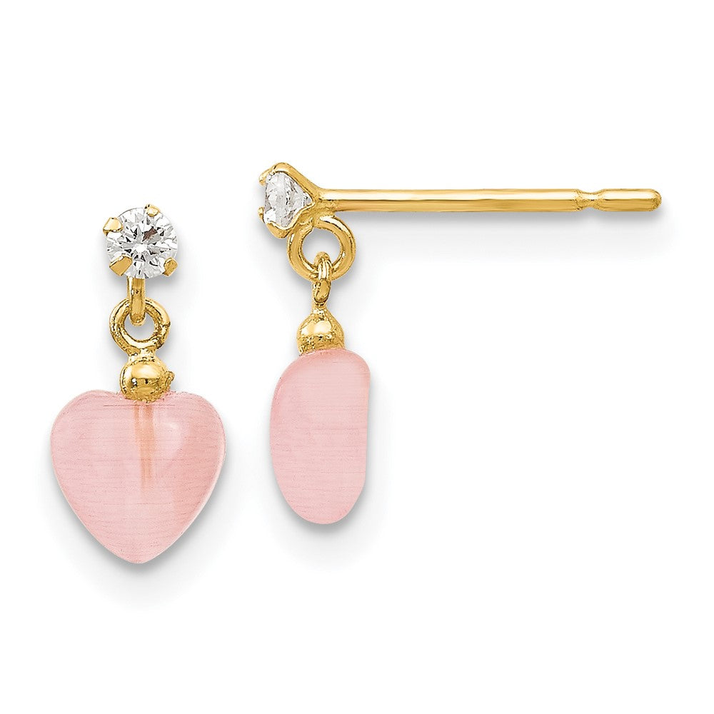 Buddy Drift 14k Madi K CZ and Pink Cat's Eye Heart Dangle Post Earrings