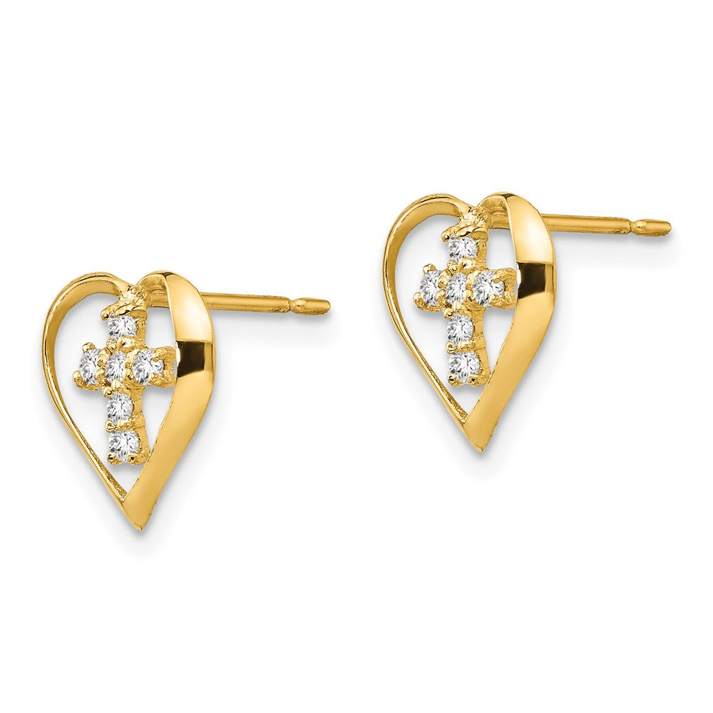 Sprout Glow 14k Madi K CZ Children's Heart Cross Post Earrings
