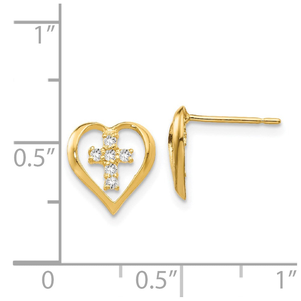 Sprout Glow 14k Madi K CZ Children's Heart Cross Post Earrings