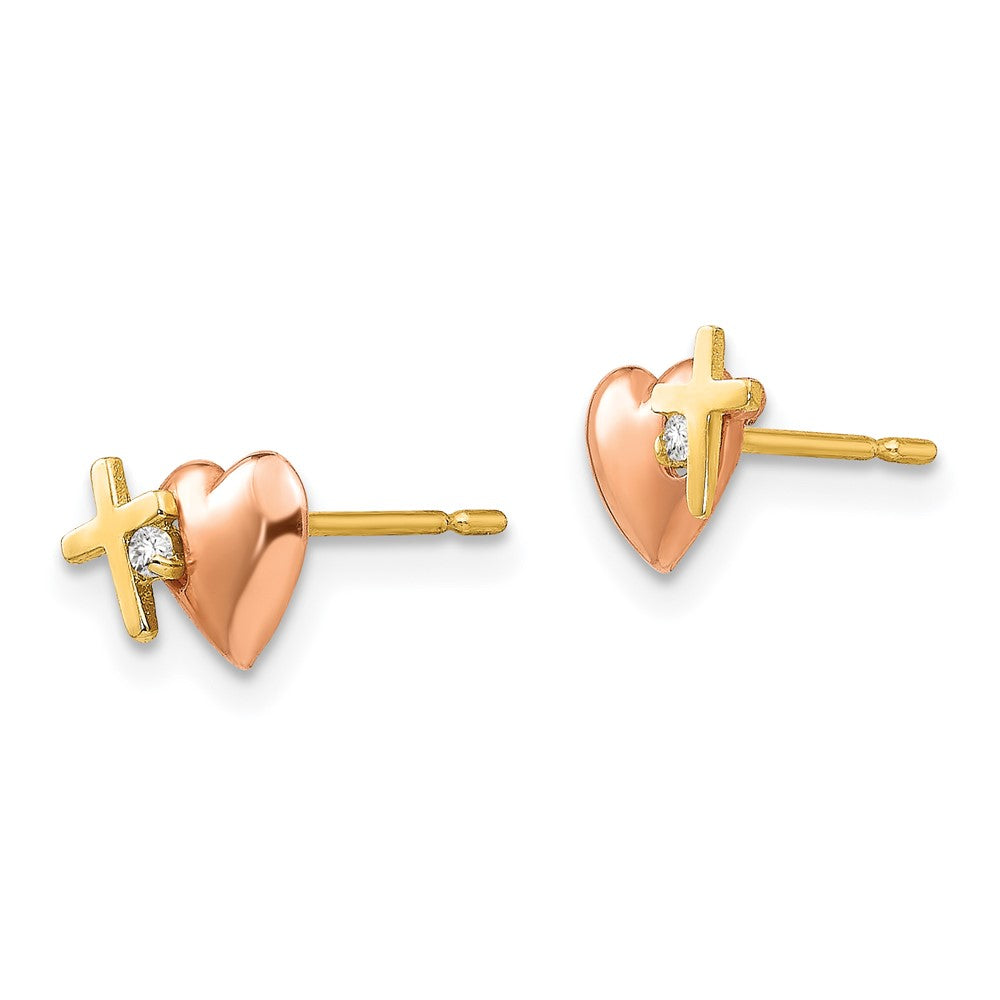 Snuggle Boo 14k Yellow & Rose Gold Madi K CZ Heart and Cross Post Earrings