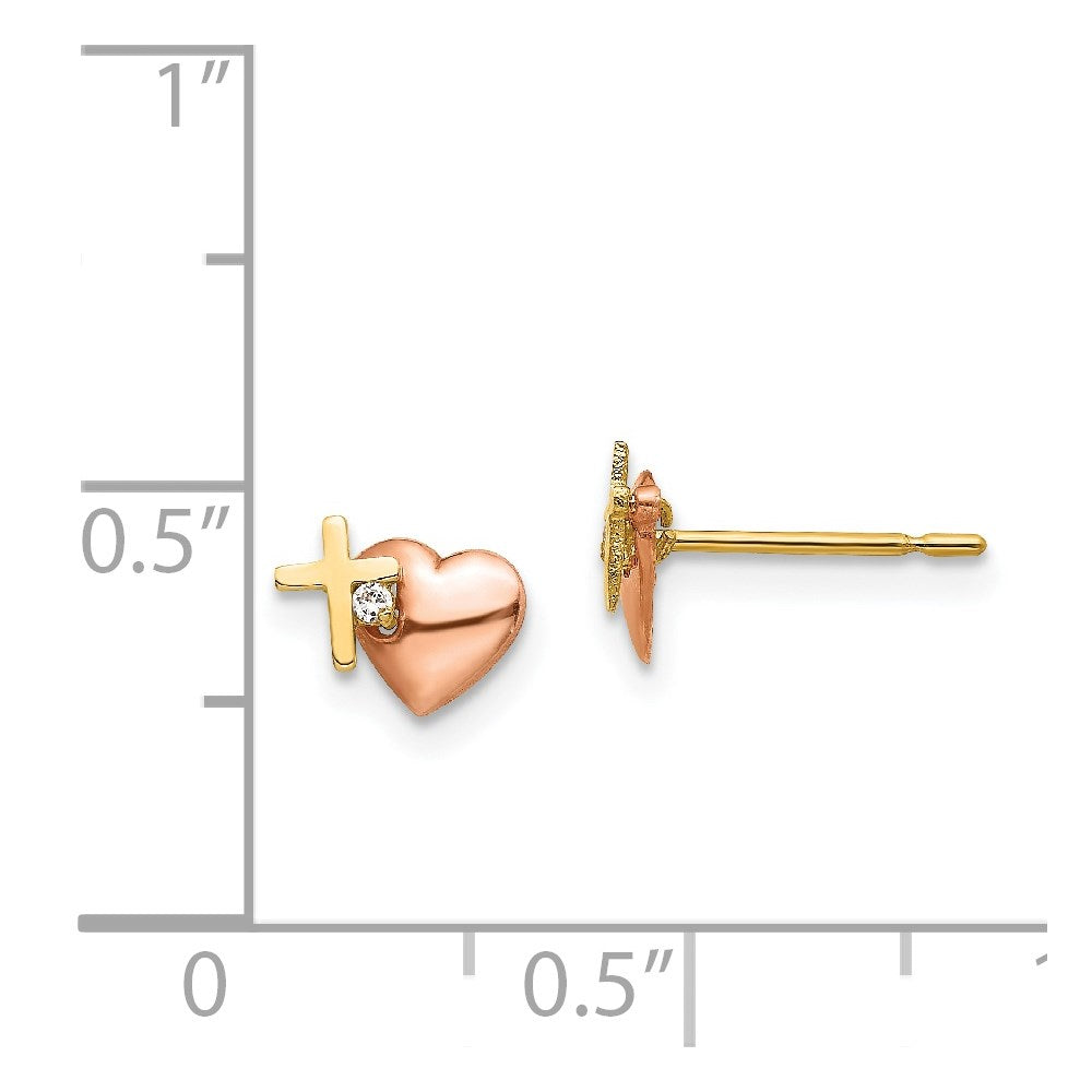 Snuggle Boo 14k Yellow & Rose Gold Madi K CZ Heart and Cross Post Earrings