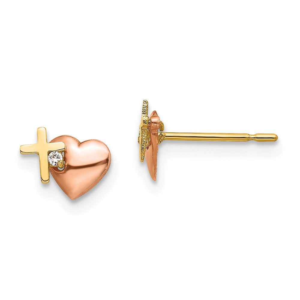 Snuggle Boo 14k Yellow & Rose Gold Madi K CZ Heart and Cross Post Earrings