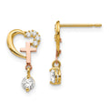 Cherry Drift 14k Madi K Two-tone CZ Children's Cross & Heart Post Earrings