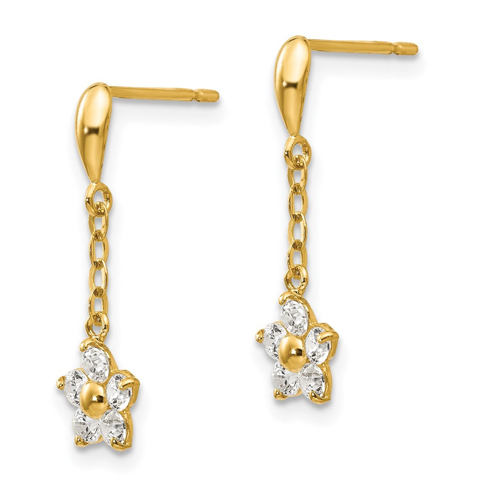 Pebble Nook 14k Madi K CZ Children's Flower Dangle Post Earrings