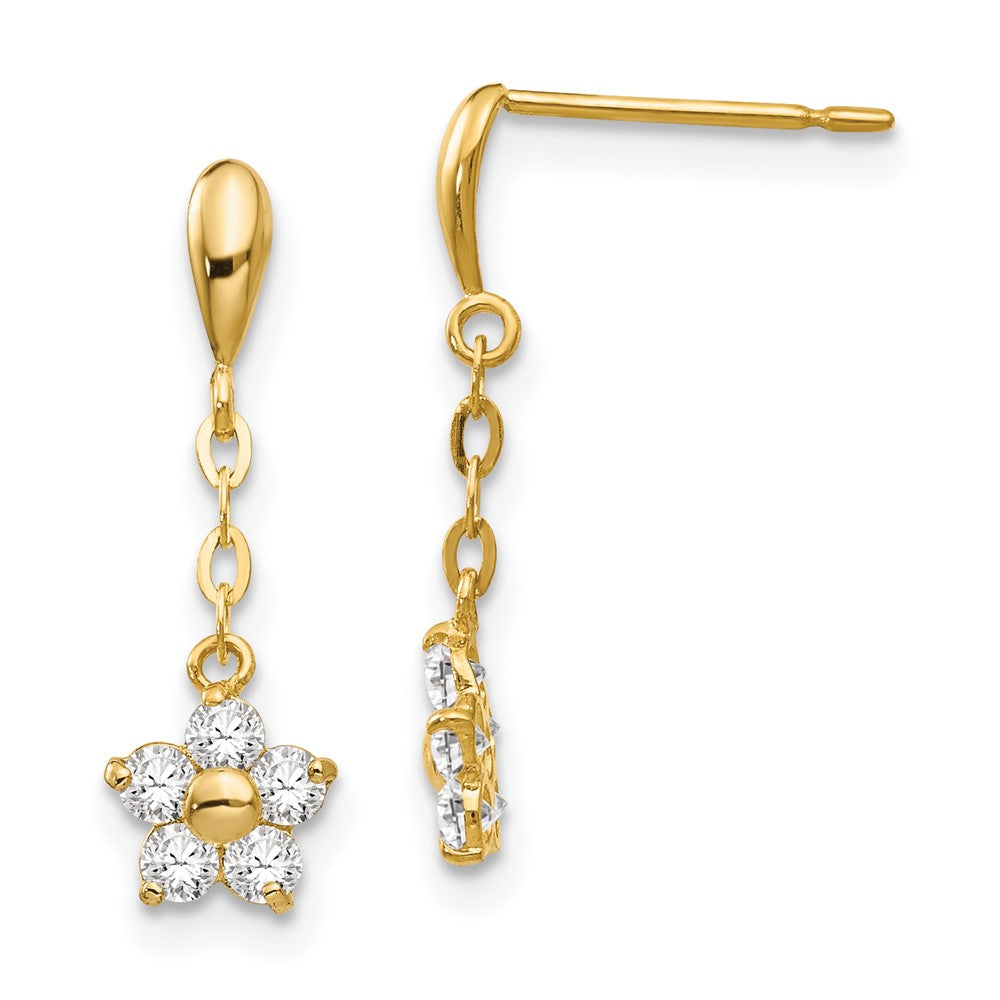 Pebble Nook 14k Madi K CZ Children's Flower Dangle Post Earrings