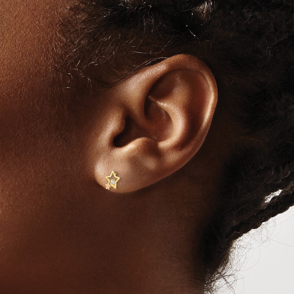 Sprout Puff 14k Yellow & Rose Gold Madi K CZ Children's Star Post Earrings