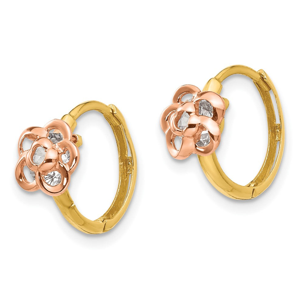 Snowflake Boo 14k Yellow & Rose Gold Madi K CZ Flower Hinged Hoop Earrings