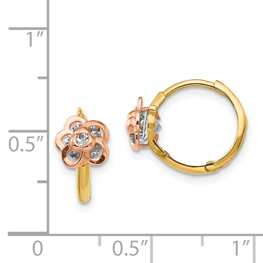 Snowflake Boo 14k Yellow & Rose Gold Madi K CZ Flower Hinged Hoop Earrings