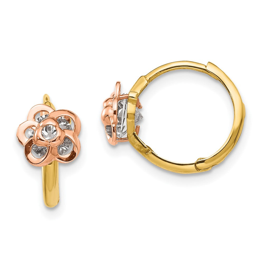 Snowflake Boo 14k Yellow & Rose Gold Madi K CZ Flower Hinged Hoop Earrings