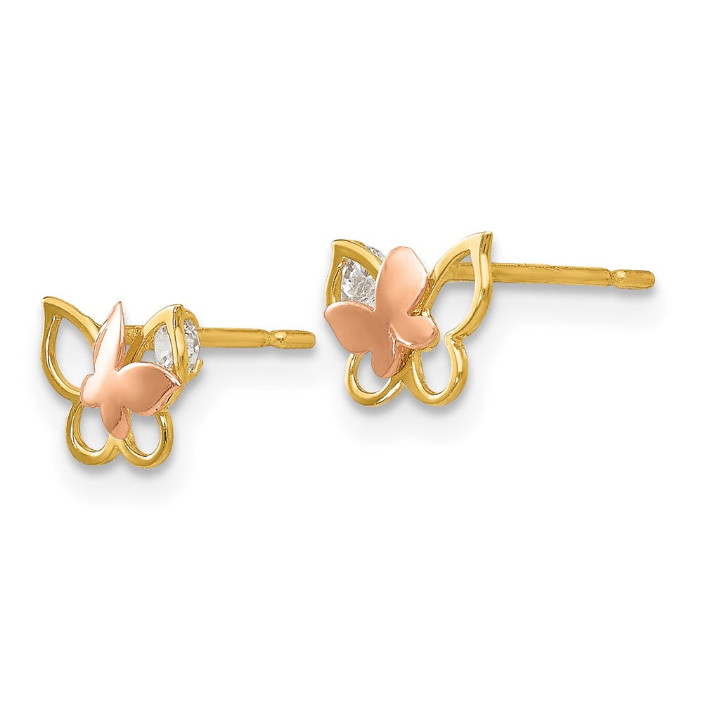 Pixie 14k Yellow & Rose Gold Madi K CZ Children's Butterfly Post Earrings