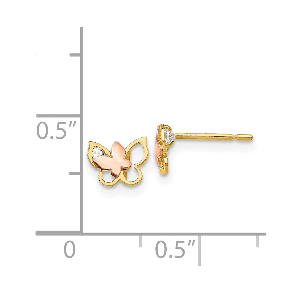 Pixie 14k Yellow & Rose Gold Madi K CZ Children's Butterfly Post Earrings