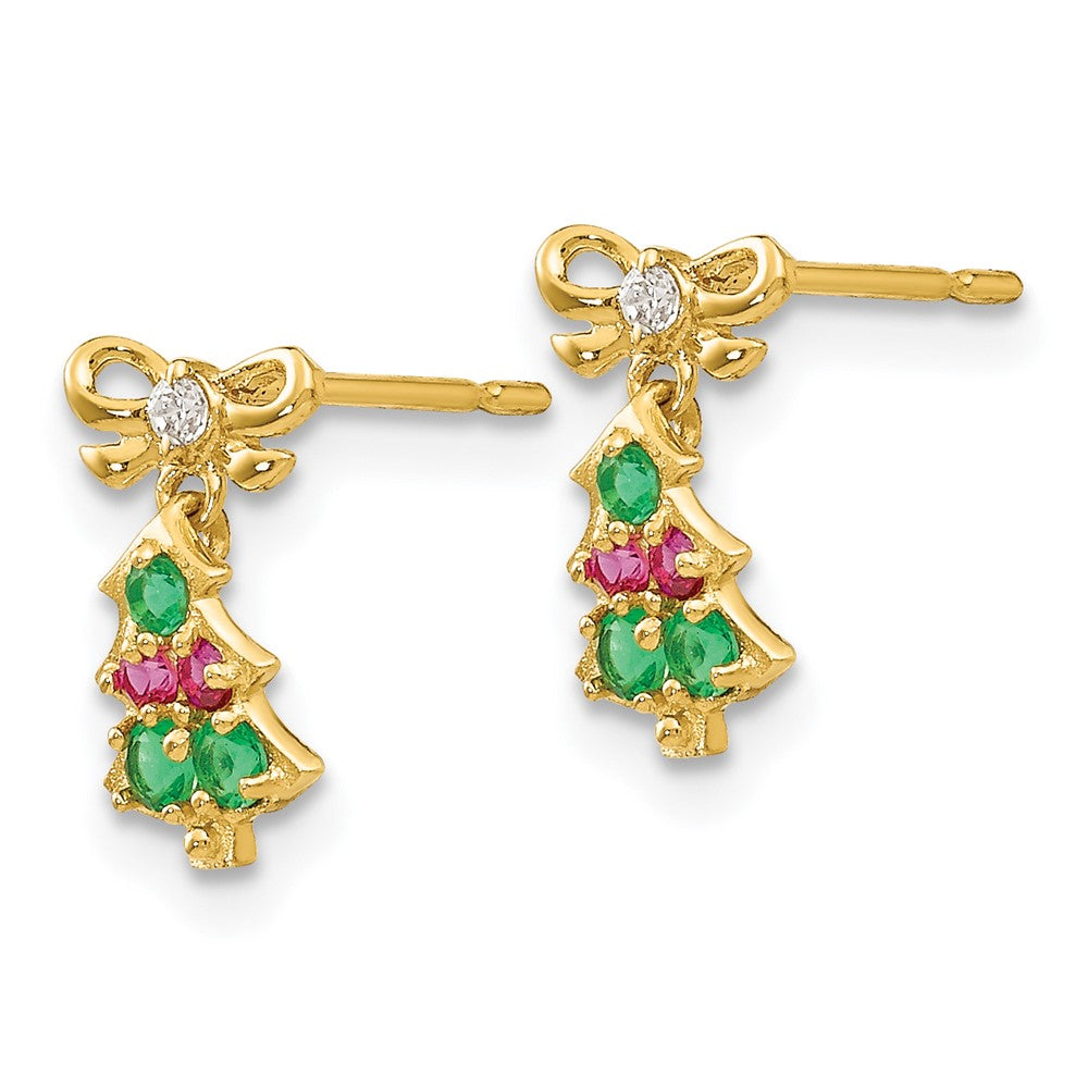 Button Buddy 14k Madi K CZ Children's Christmas Tree Dangle Post Earrings