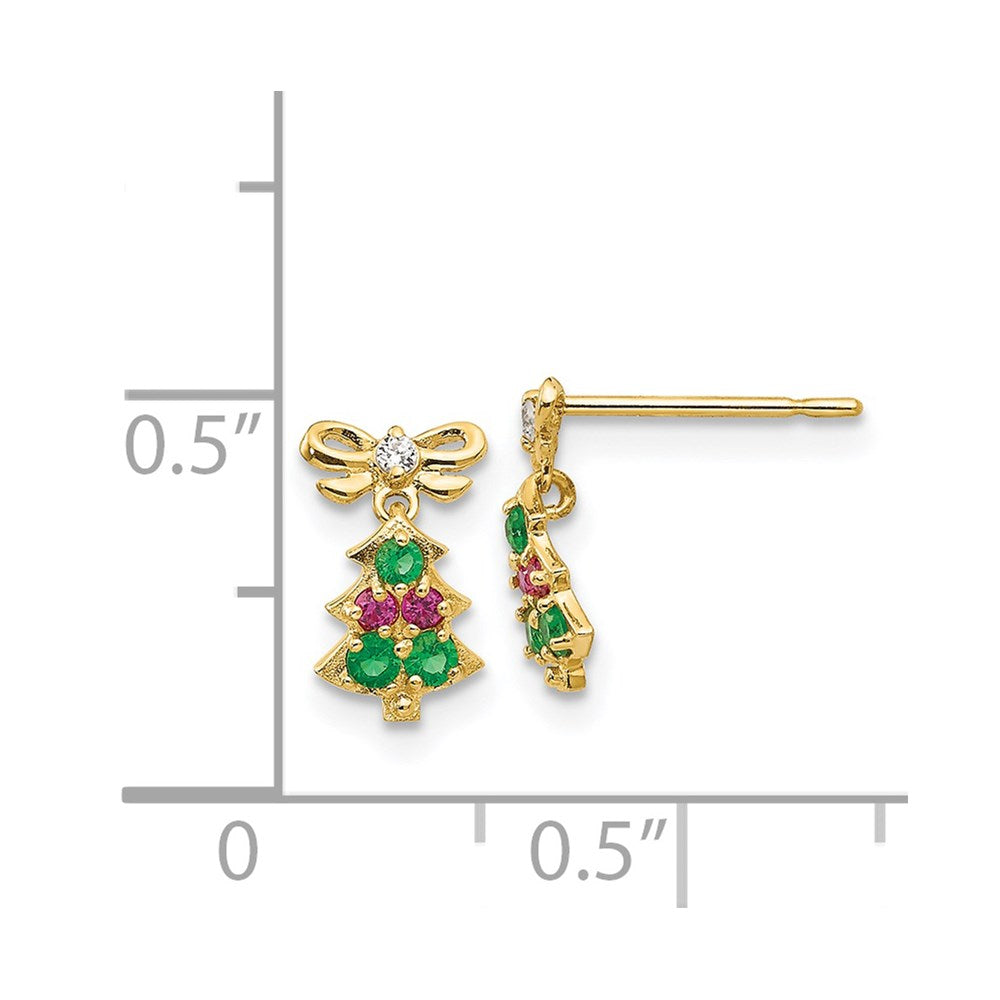 Button Buddy 14k Madi K CZ Children's Christmas Tree Dangle Post Earrings