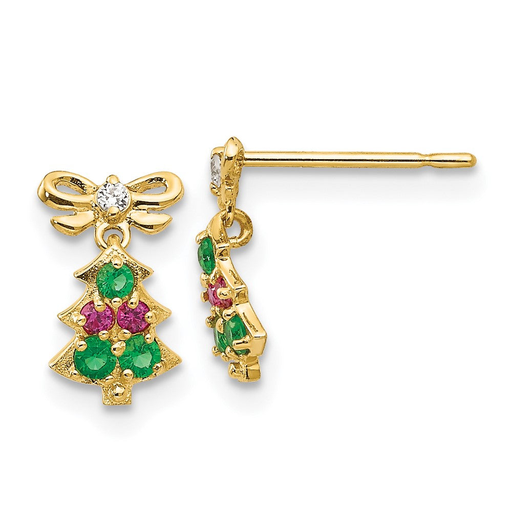 Button Buddy 14k Madi K CZ Children's Christmas Tree Dangle Post Earrings