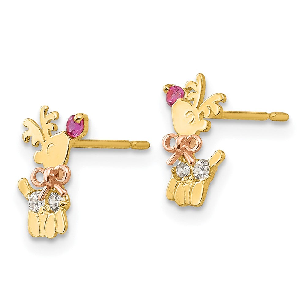 Clover Spark 14k Yellow & Rose Gold Madi K CZ Children's Reindeer Post Earrings