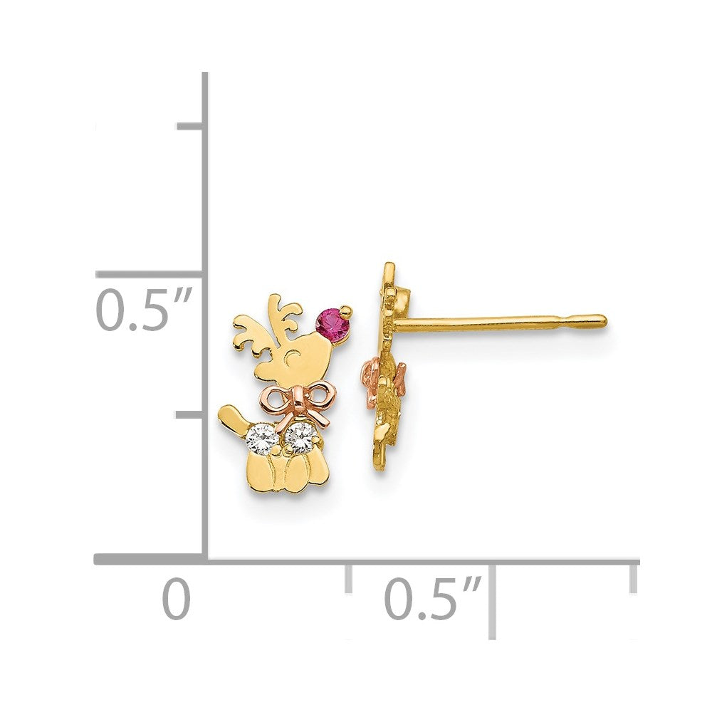 Clover Spark 14k Yellow & Rose Gold Madi K CZ Children's Reindeer Post Earrings