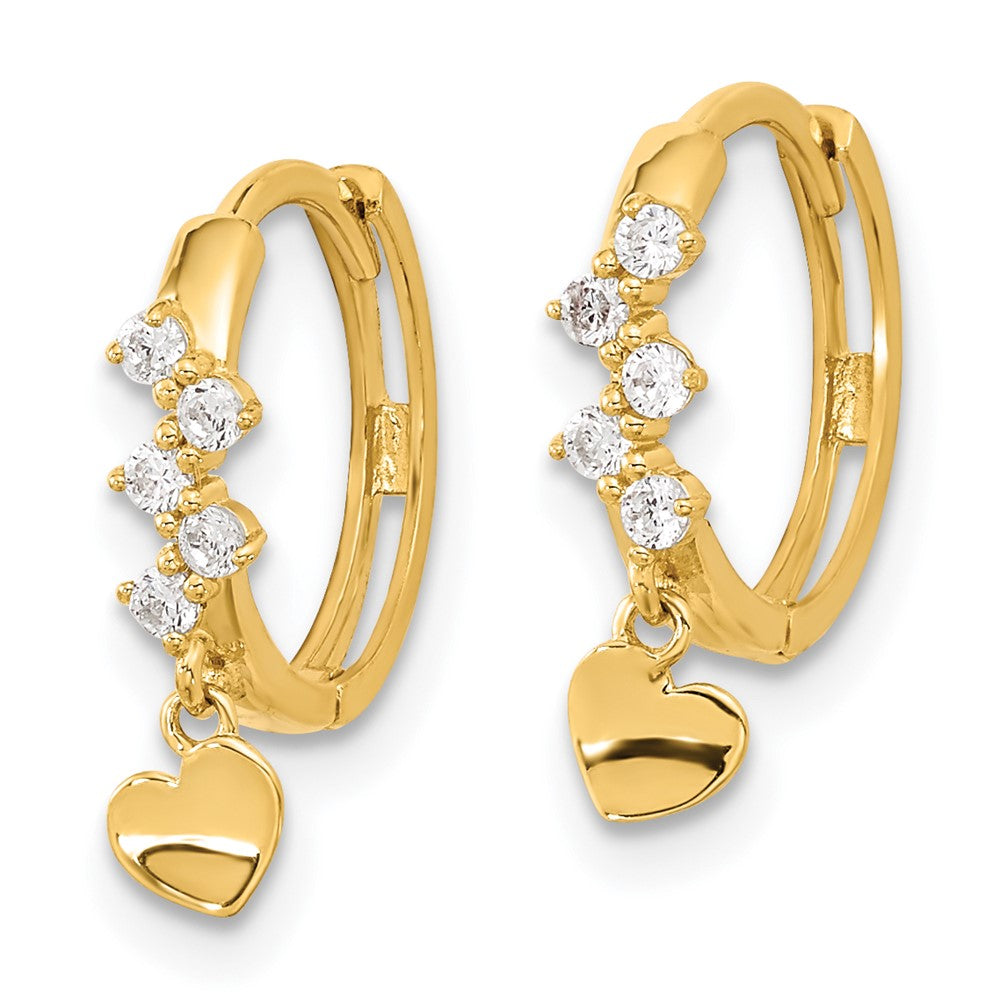 Luna 14k Madi K CZ Heart Dangle Hinged Hoop Earrings