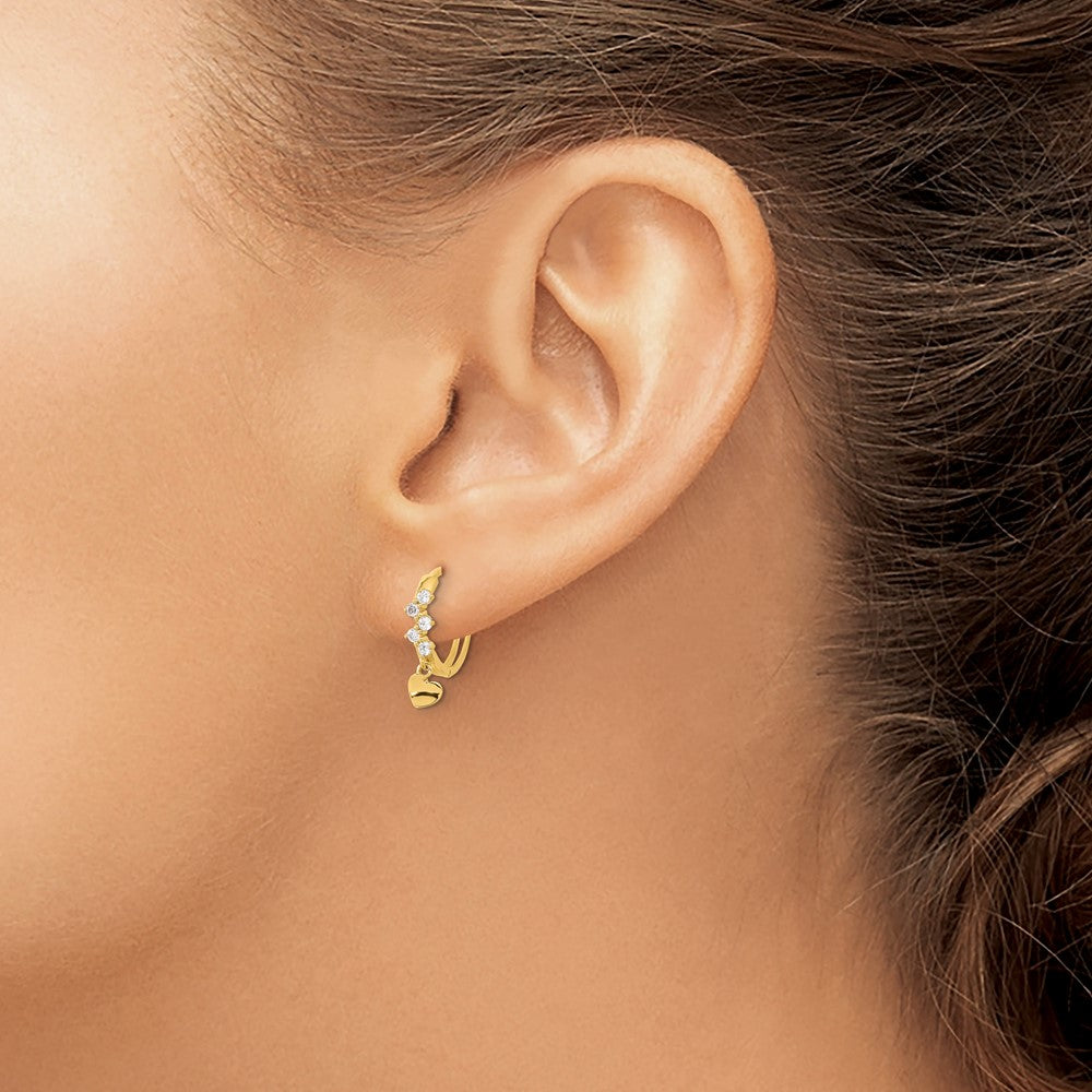 Luna 14k Madi K CZ Heart Dangle Hinged Hoop Earrings