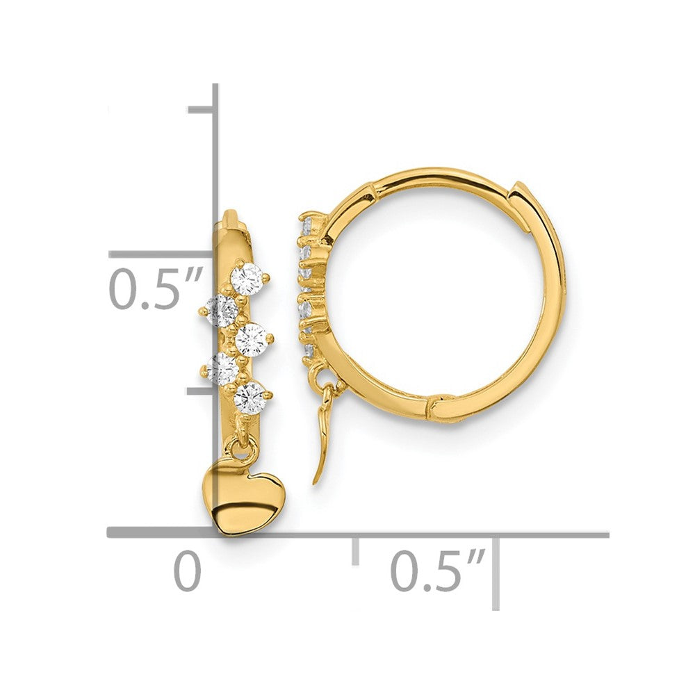 Luna 14k Madi K CZ Heart Dangle Hinged Hoop Earrings
