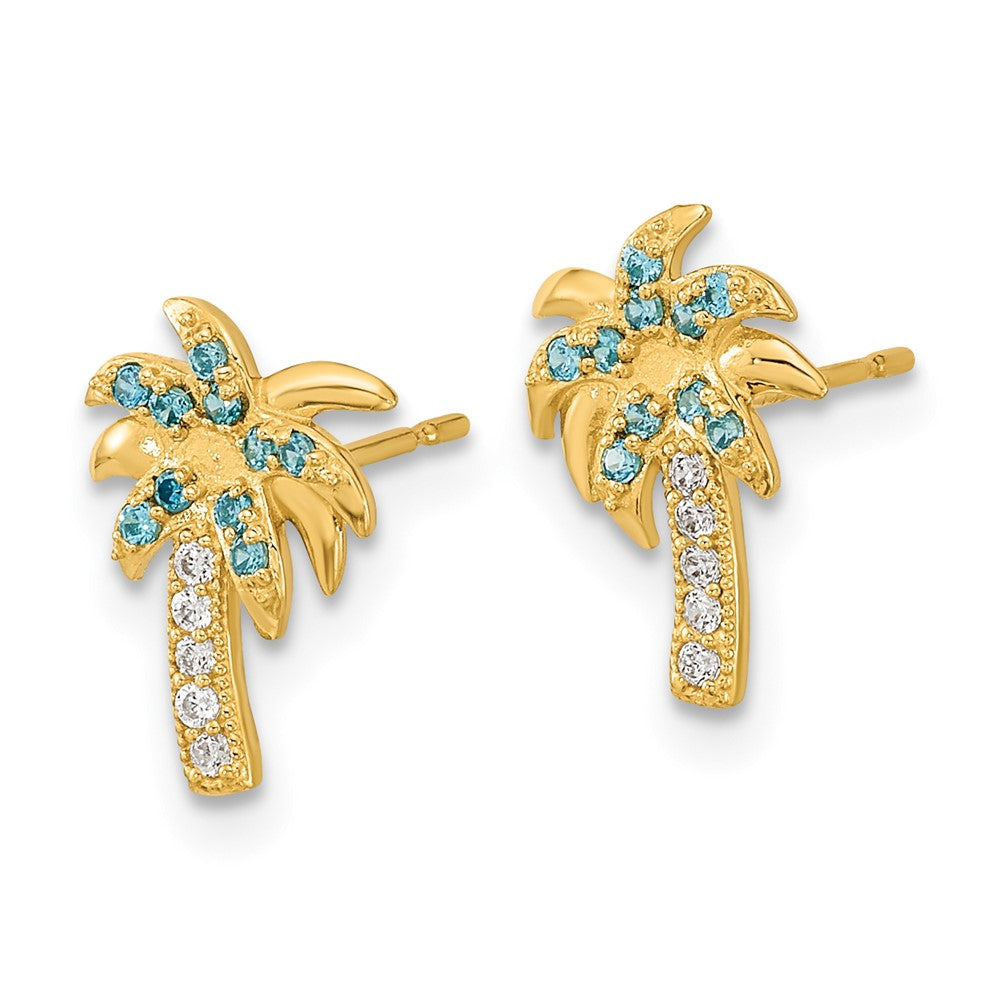 Giggles 14k Madi K Blue & Clear CZ Palm Tree Post Earrings
