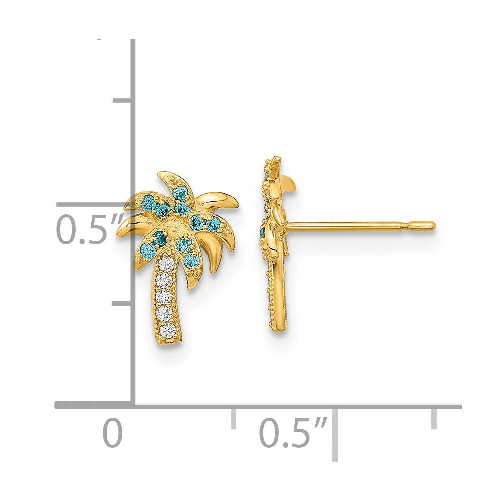Giggles 14k Madi K Blue & Clear CZ Palm Tree Post Earrings