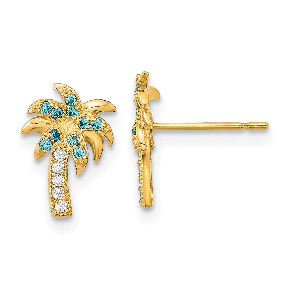 Giggles 14k Madi K Blue & Clear CZ Palm Tree Post Earrings