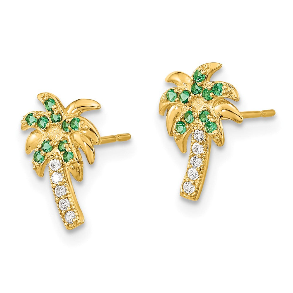 Bumble 14k Madi K Green & Clear CZ Palm Tree Post Earrings