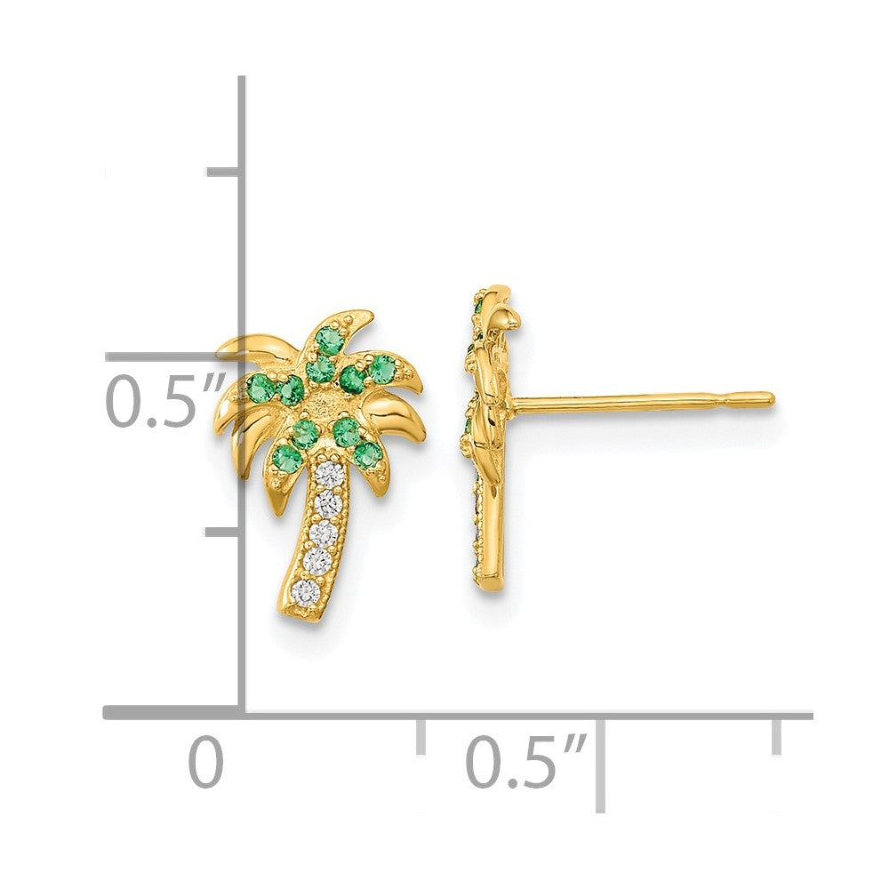 Bumble 14k Madi K Green & Clear CZ Palm Tree Post Earrings