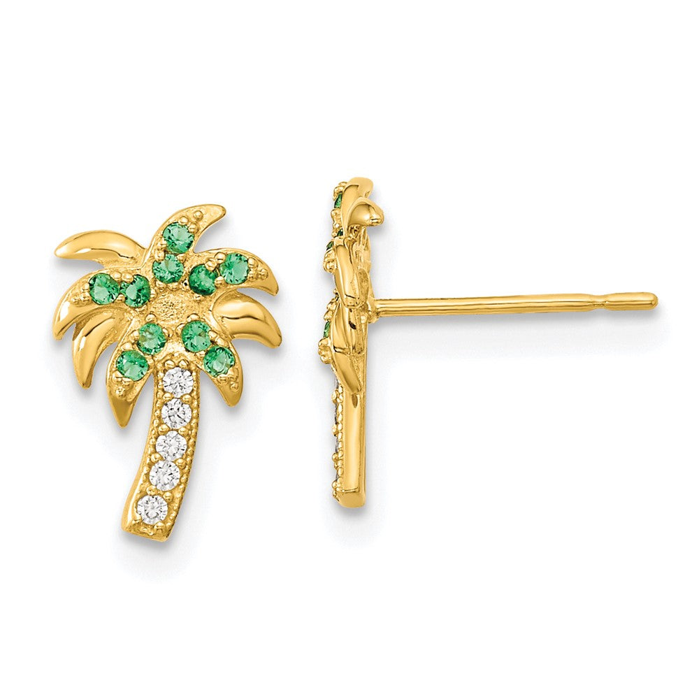 Bumble 14k Madi K Green & Clear CZ Palm Tree Post Earrings