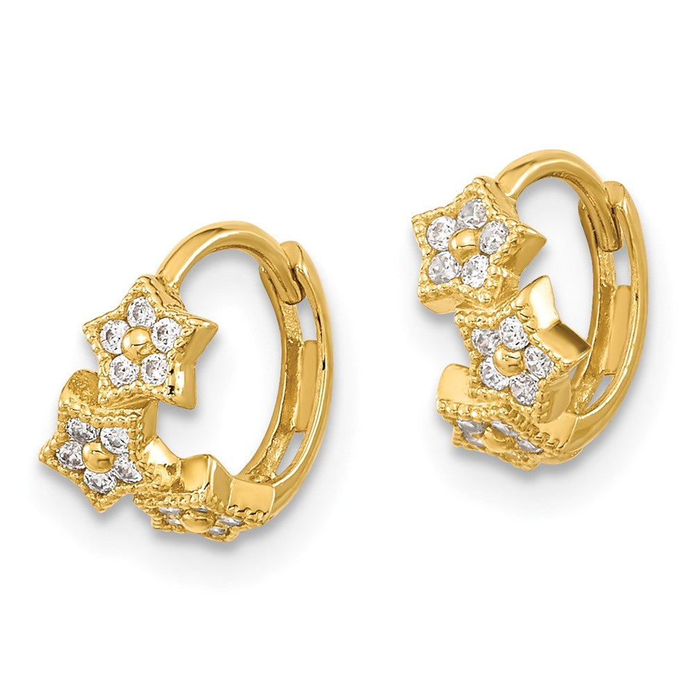 Pebble 14k Madi K CZ 3-Star Hinged Hoop Earrings