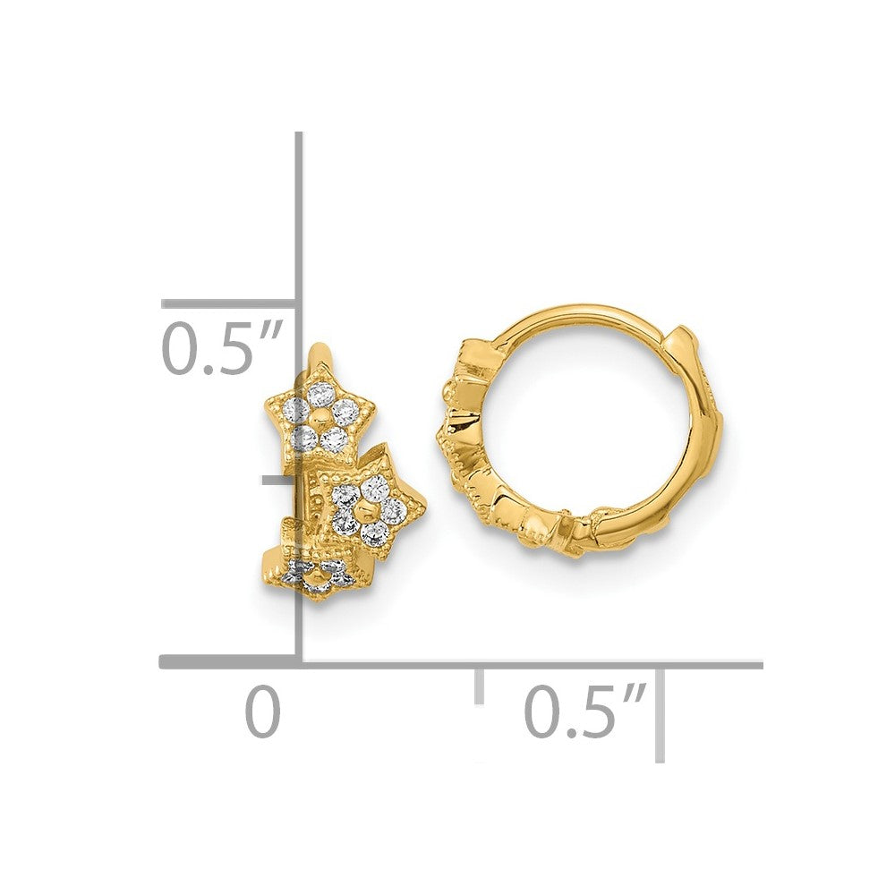 Pebble 14k Madi K CZ 3-Star Hinged Hoop Earrings