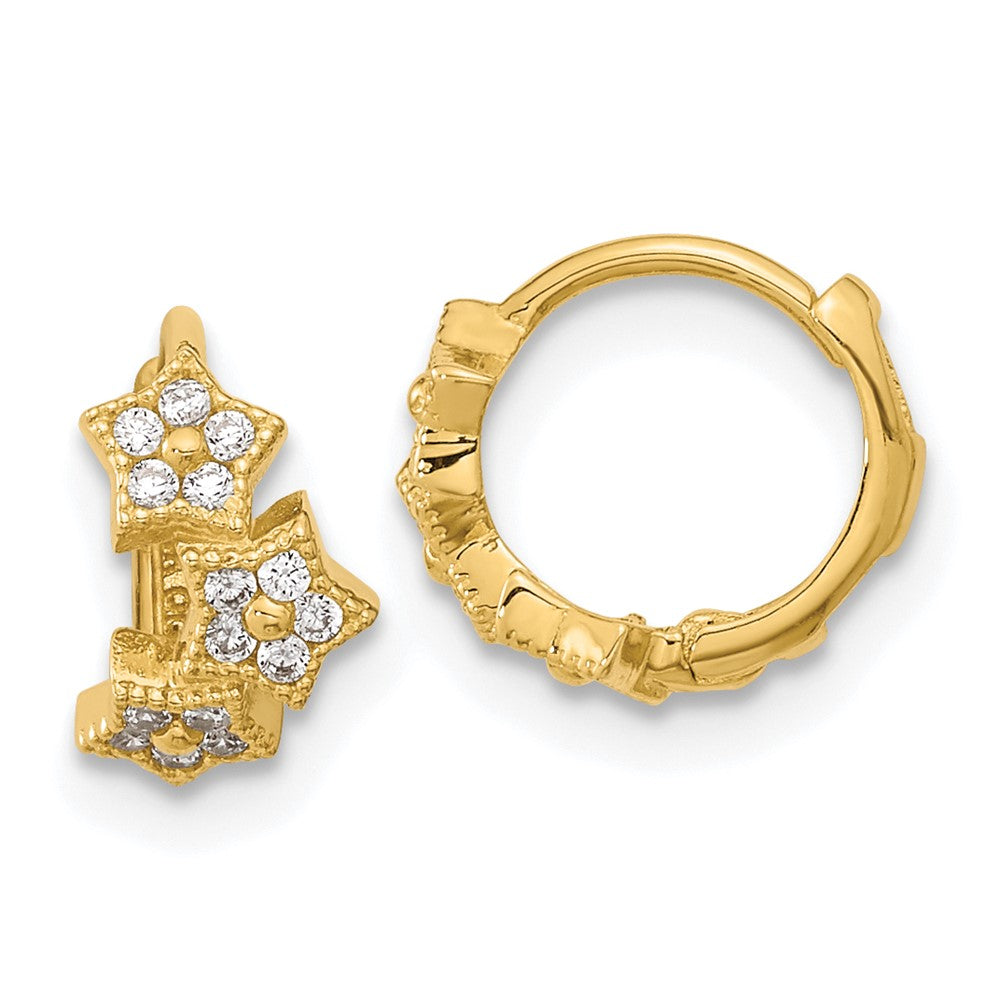 Pebble 14k Madi K CZ 3-Star Hinged Hoop Earrings