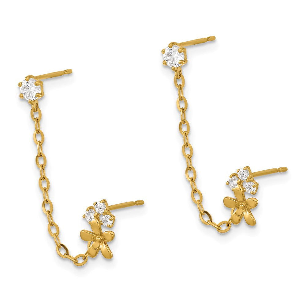Star Bloom 14k Madi K CZ Double Post w/Chain Flower Earring