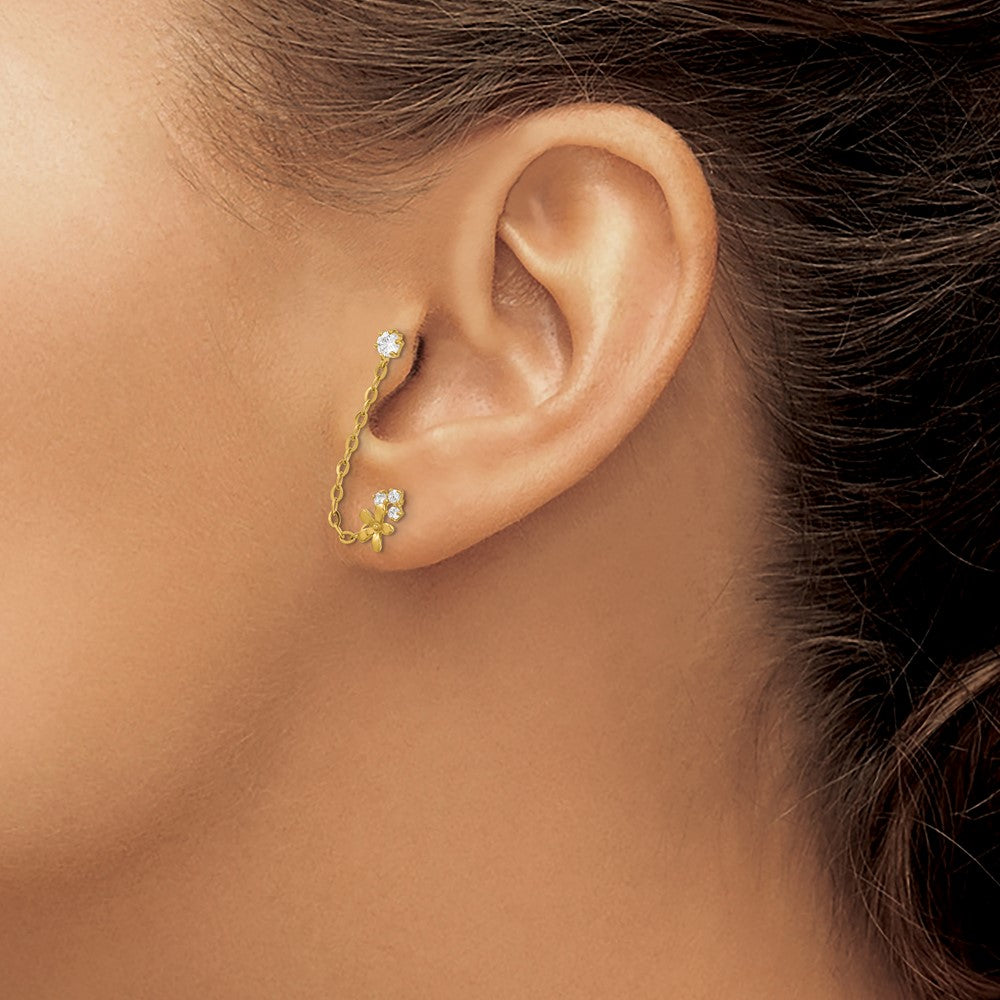 Star Bloom 14k Madi K CZ Double Post w/Chain Flower Earring