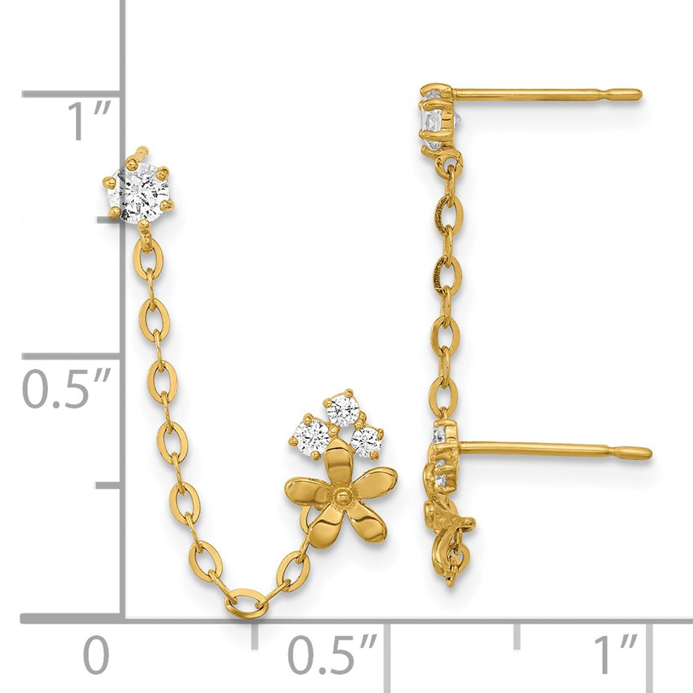 Star Bloom 14k Madi K CZ Double Post w/Chain Flower Earring