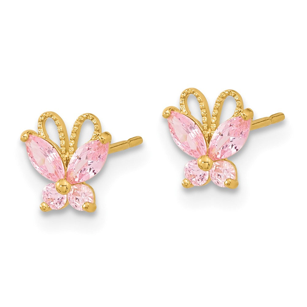 Cotton Bug 14k Madi K Kids Pink CZ Butterfly Post Earrings