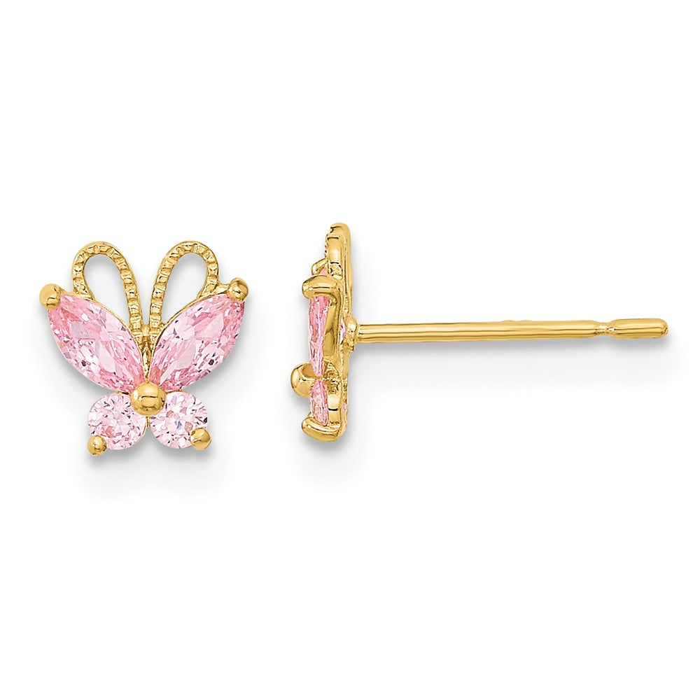 Cotton Bug 14k Madi K Kids Pink CZ Butterfly Post Earrings