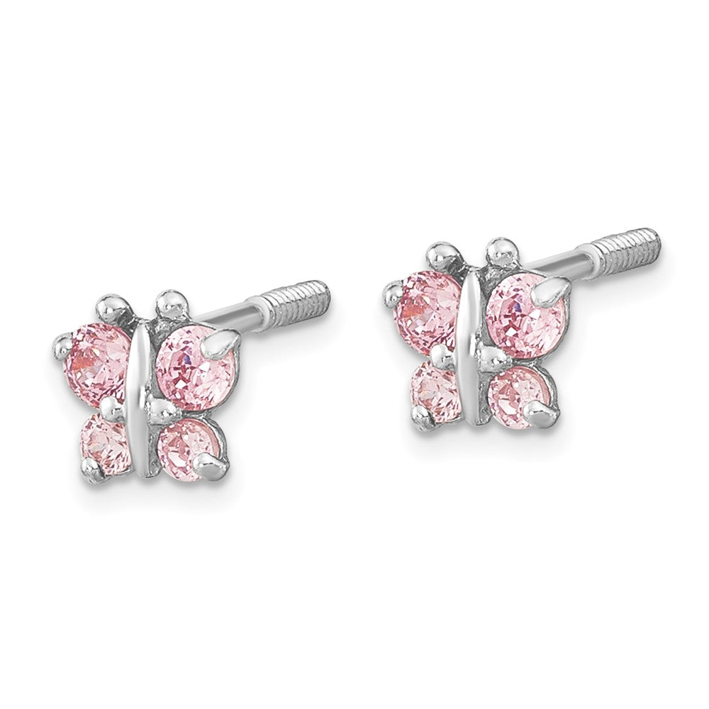 Sunny 14k White Gold Madi K Polished Pink CZ Butterfly Post Earrings