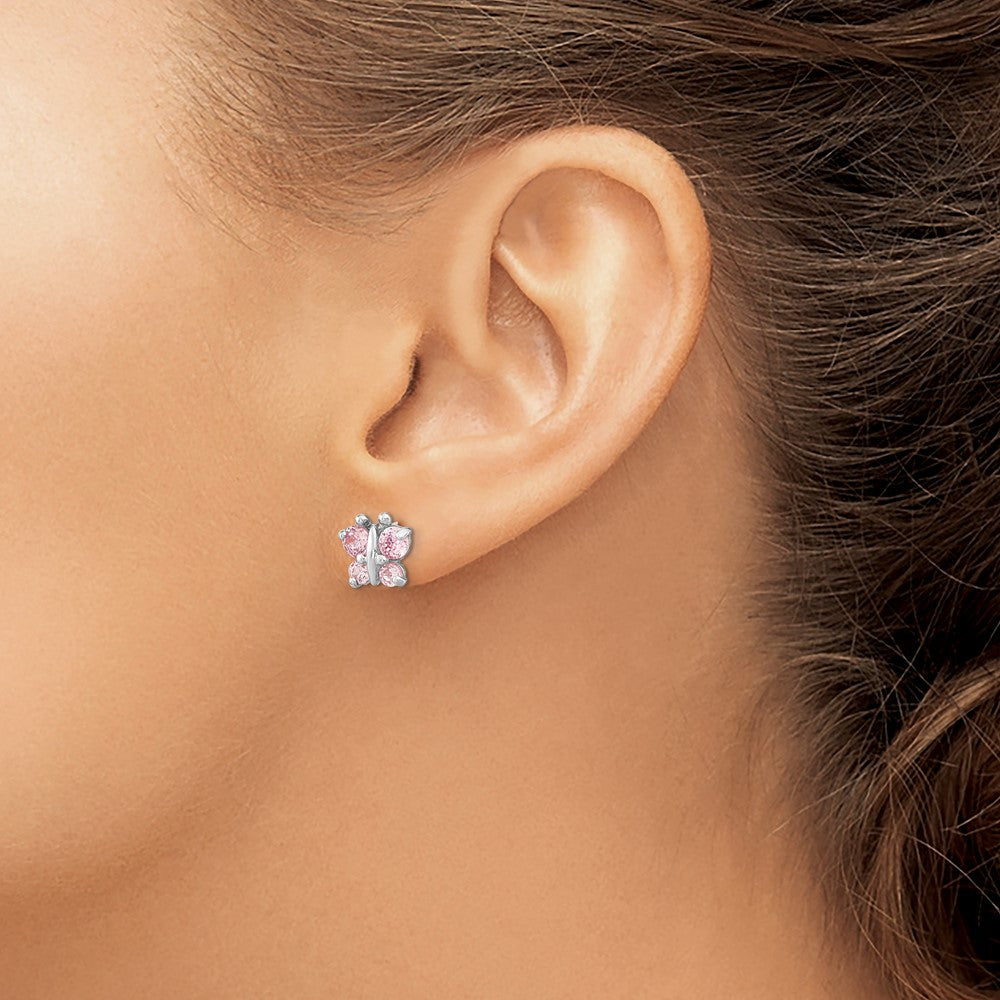 Sunny 14k White Gold Madi K Polished Pink CZ Butterfly Post Earrings