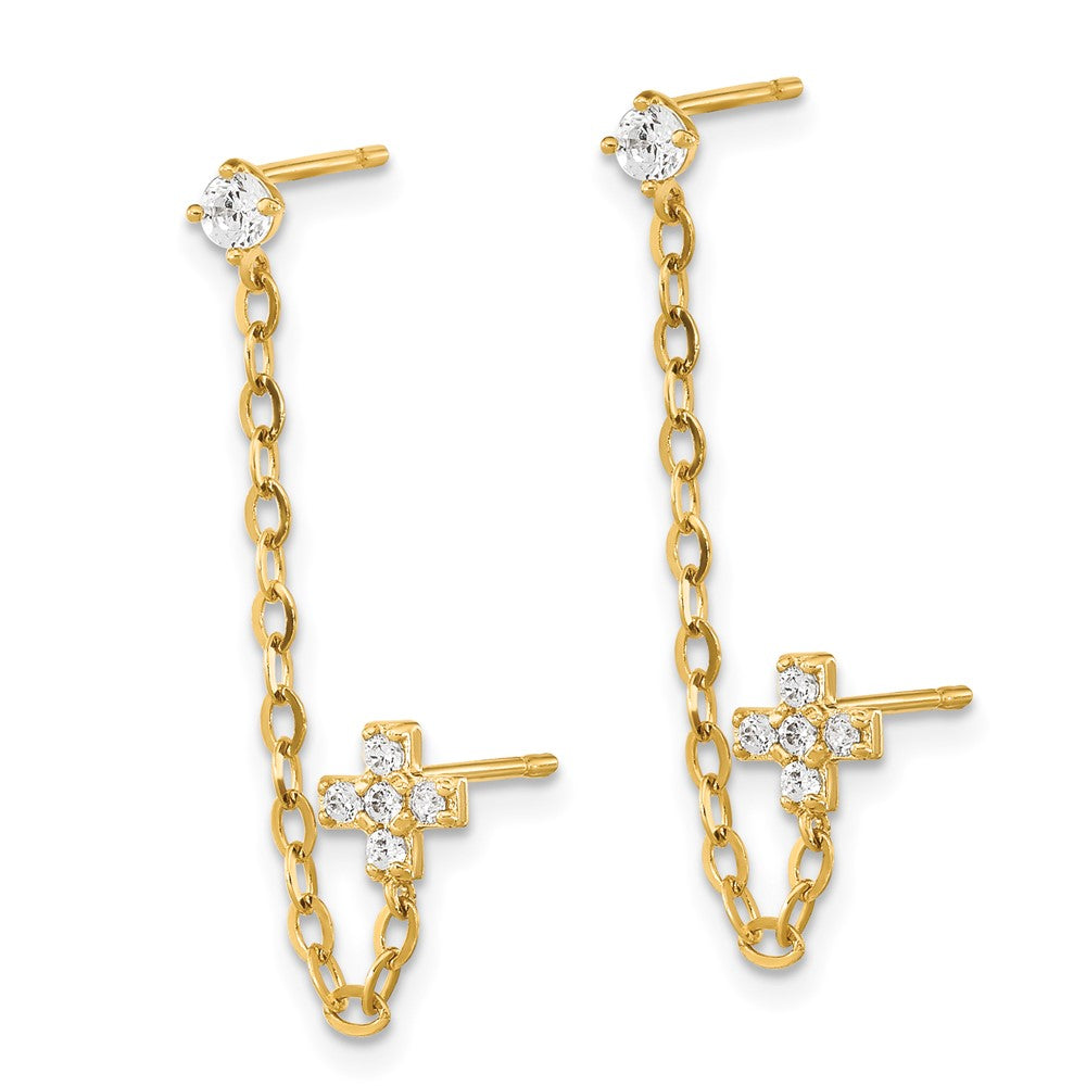 Bumble 14k Madi K Double Post w/Chain CZ Cross Earring (single)
