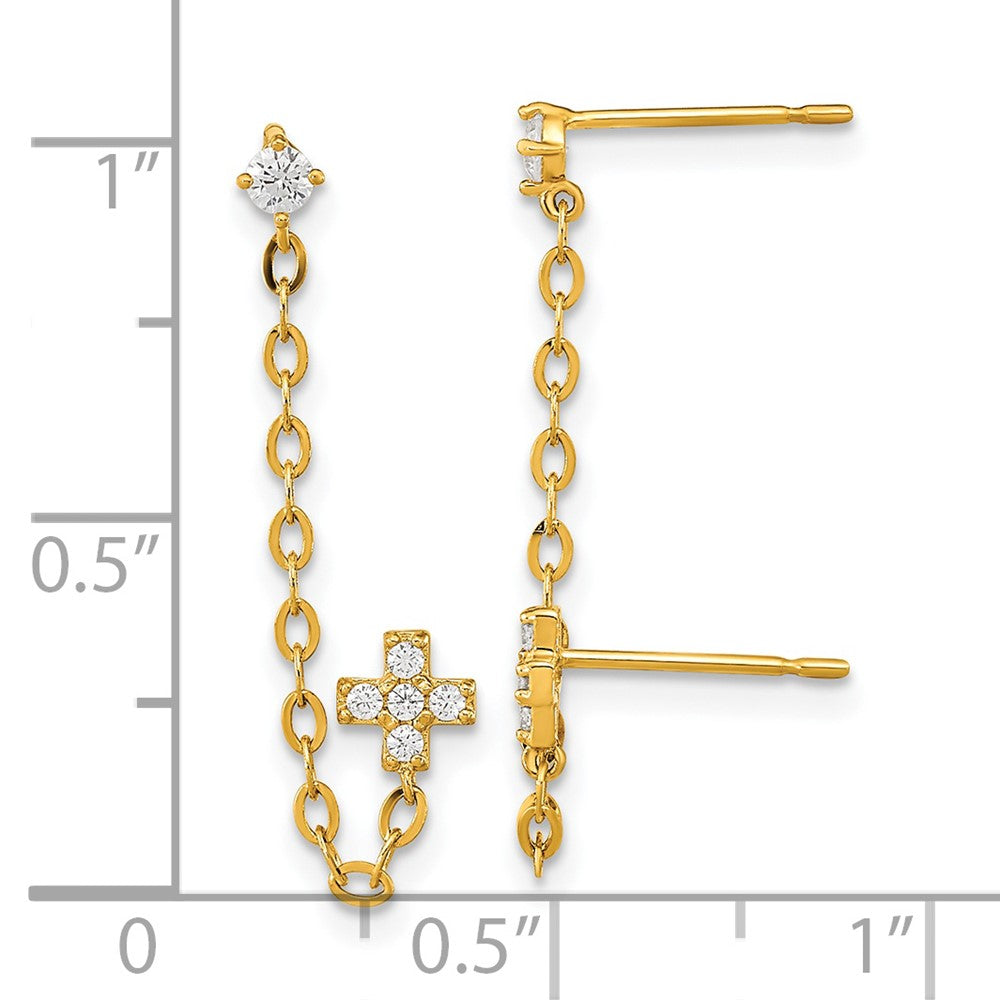 Bumble 14k Madi K Double Post w/Chain CZ Cross Earring (single)