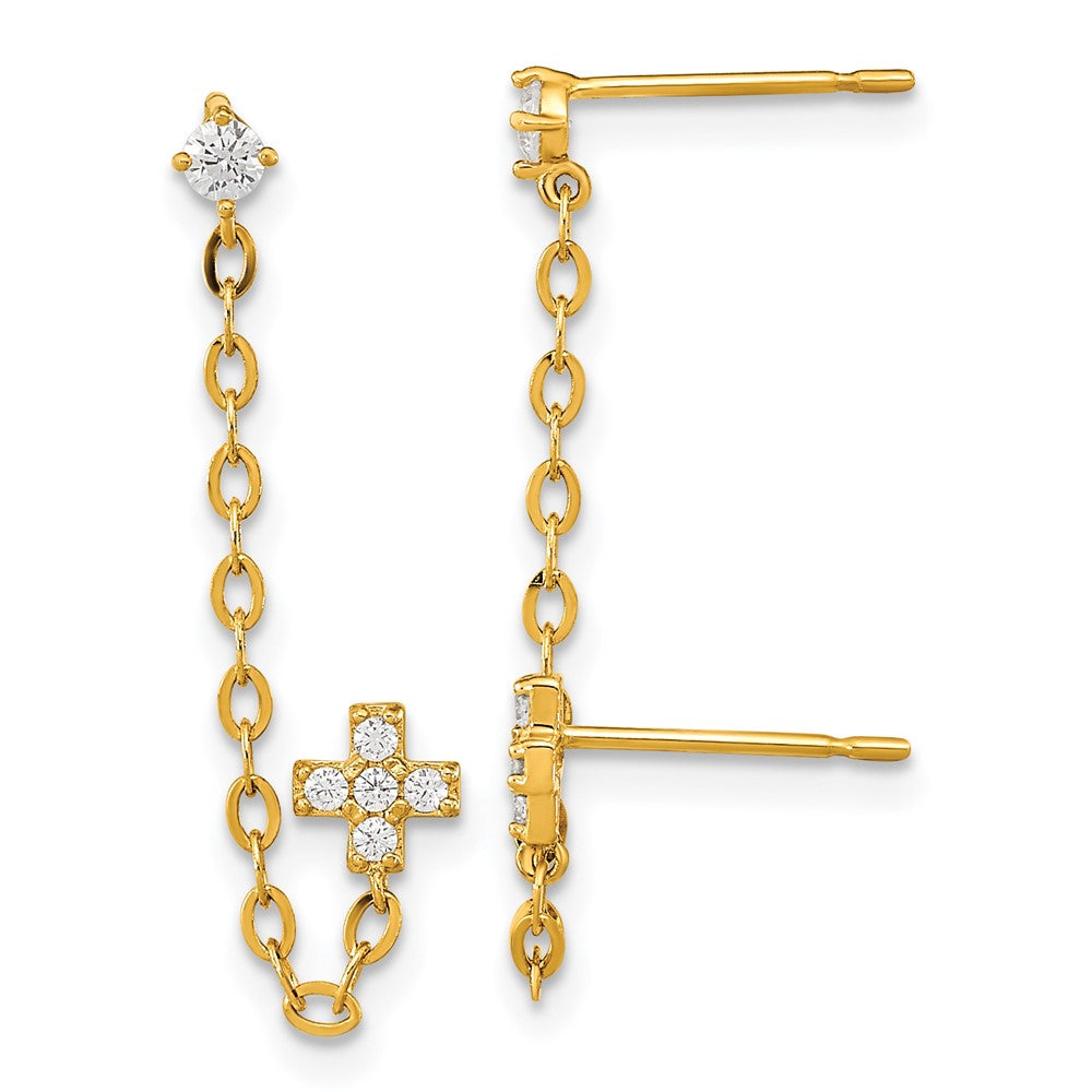 Bumble 14k Madi K Double Post w/Chain CZ Cross Earring (single)