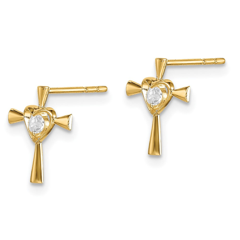 Bunny Song 14k Madi K CZ Cross with Heart Post Earrings