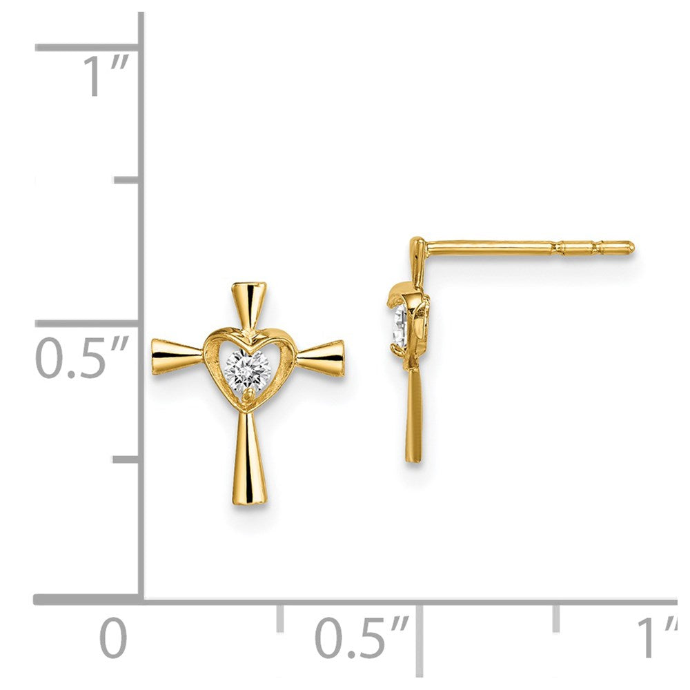Bunny Song 14k Madi K CZ Cross with Heart Post Earrings